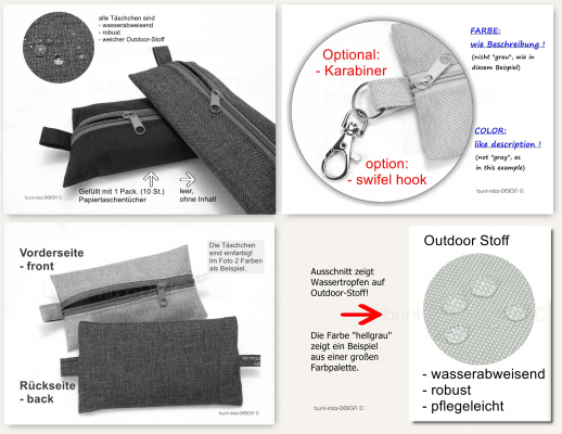 Täschchen dunkelGRAU mit Reißverschluß crème, TaTüTa Inhalator Kosmetik wetbag, by BuntMixxDESIGN